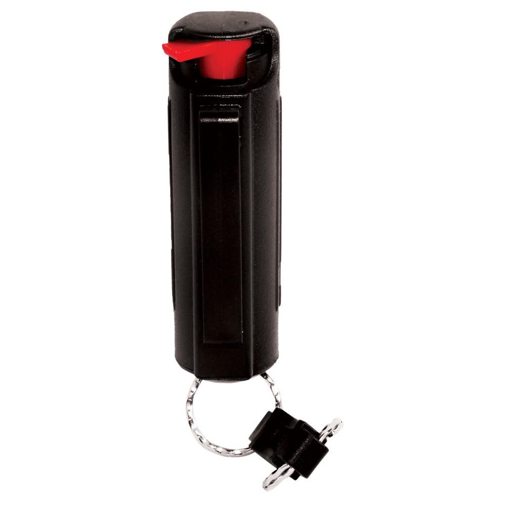 Pepper Shot 1.2% MC 1/2 oz pepper spray hard case belt clip and quick release keychain black view 4